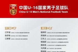 U16国足最新集训名单:大卫挂帅刘凯源领衔,鲁能足校6人入选