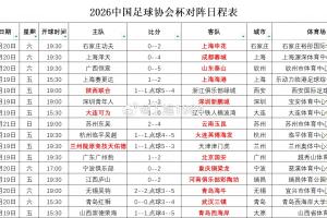 2026中国足协杯第4轮观众统计:陕西联合vs浙江32531人最多