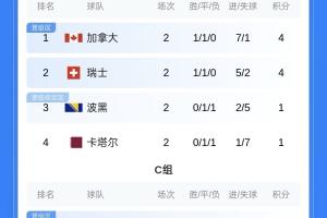 第二轮积分榜：阿根廷、德国锁定第一出线，土耳其、突尼斯出局